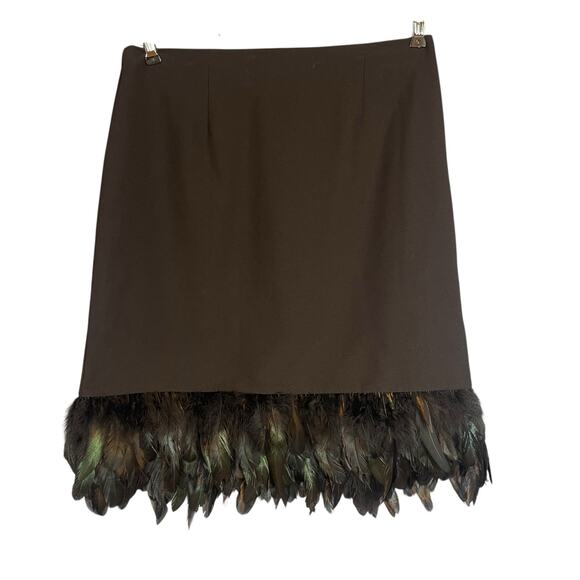Nicole Miller Black Feather Pencil Skirt Back Zip Size 8 - Picture 3 of 6